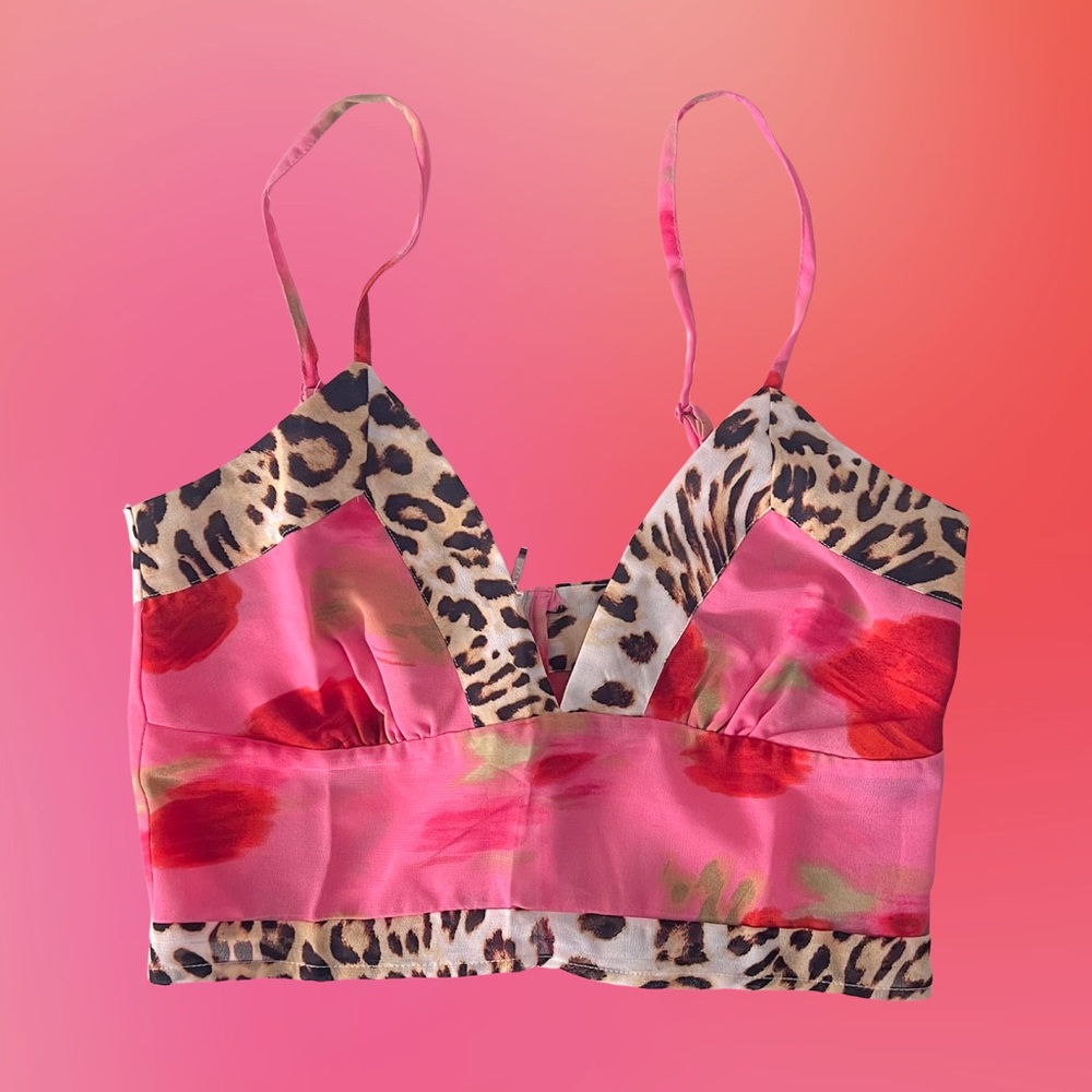 NWT 🌹 ASYOU cami top in leopard / pink and red floral print. SIZE 4